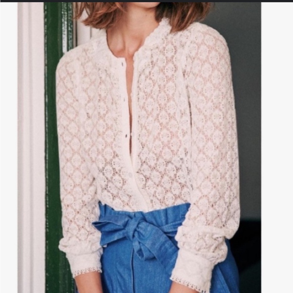 Rebecca Taylor Cream Lace Long-Sleeve Blouse